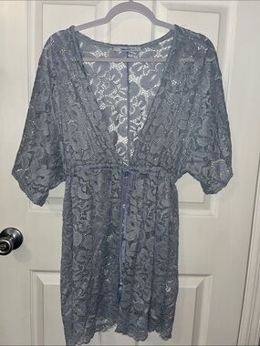 Dotti Lace Swim Cover-Up in Dusty Blue with Drawstring Waist